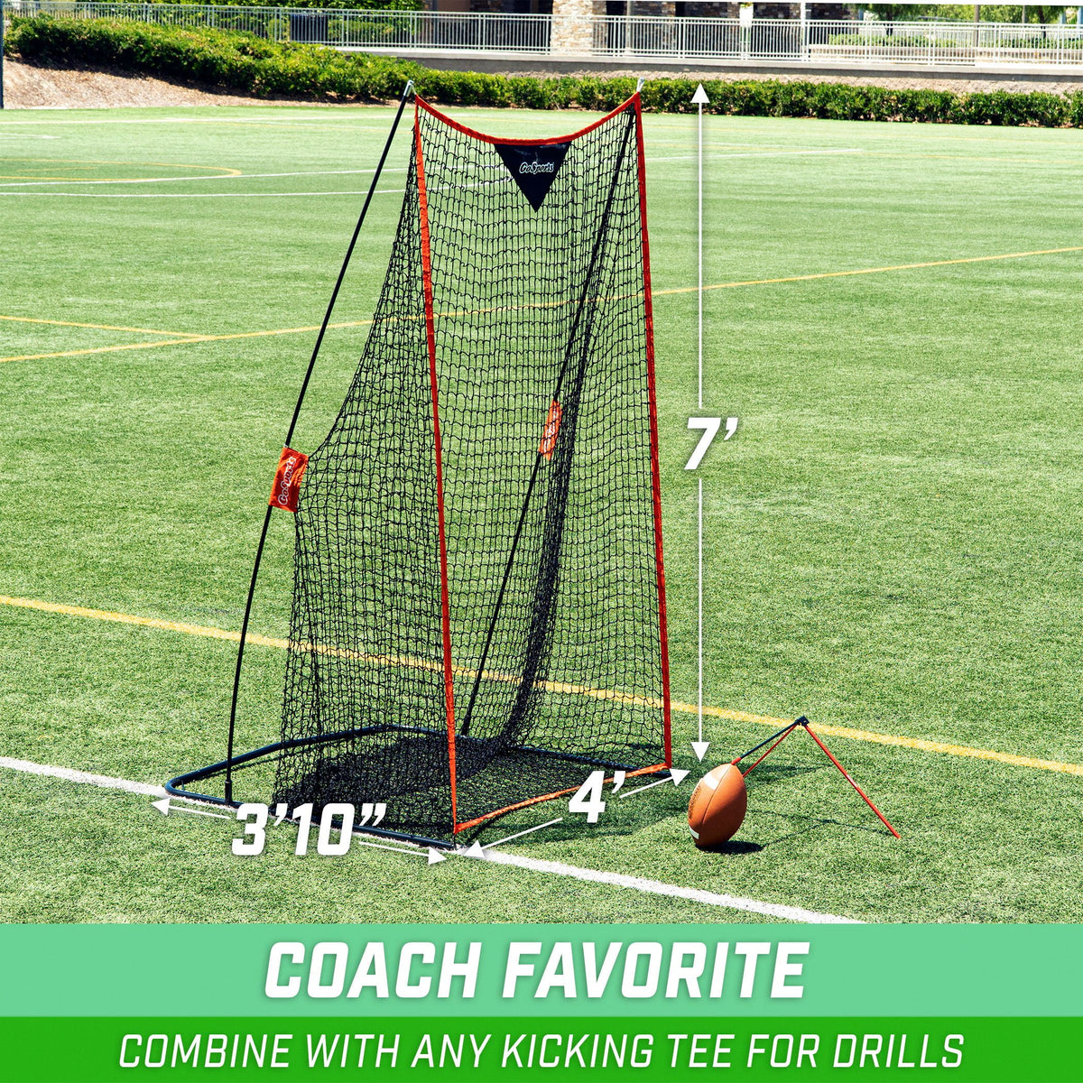GoSports Football 7' x 4' Kicking Net - Ultra-Portable Design with Weighted Sand Bag