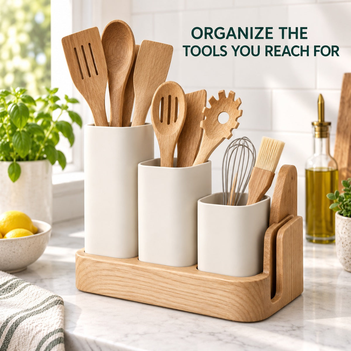 Three-Compartment Countertop Utensil Organizer