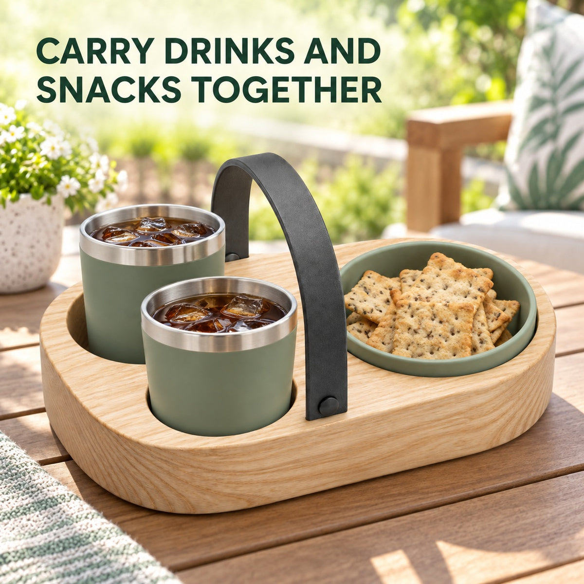 Two-Cup Drink and Snack Carrier Tray