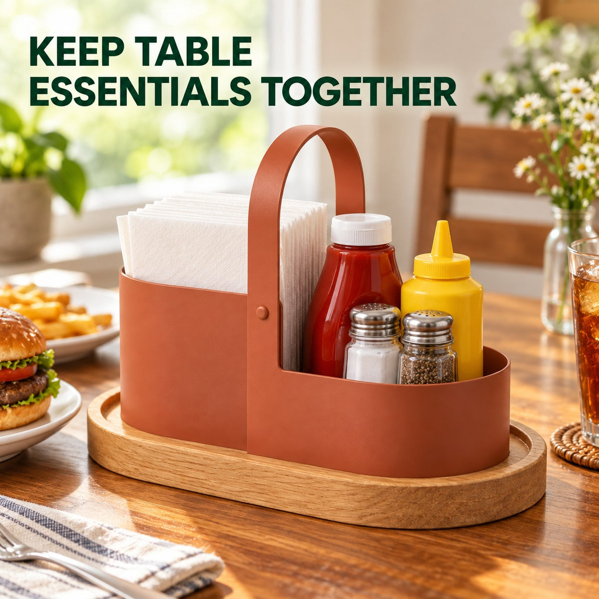Handled Tabletop Napkin and Condiment Caddy