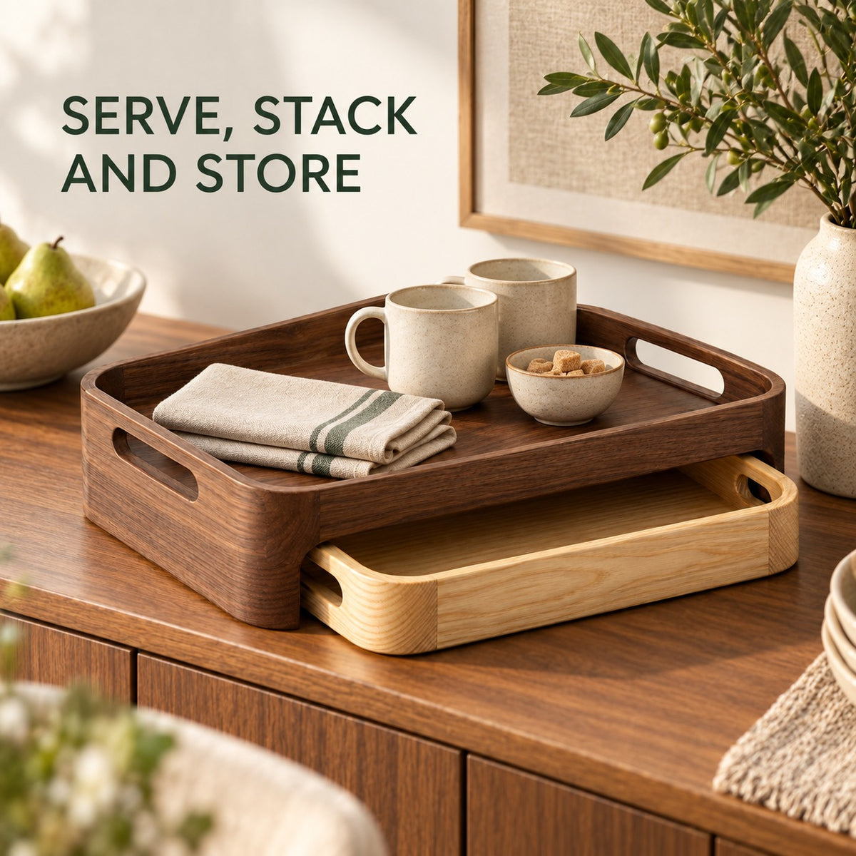 Two-Piece Nesting Serving Tray Set