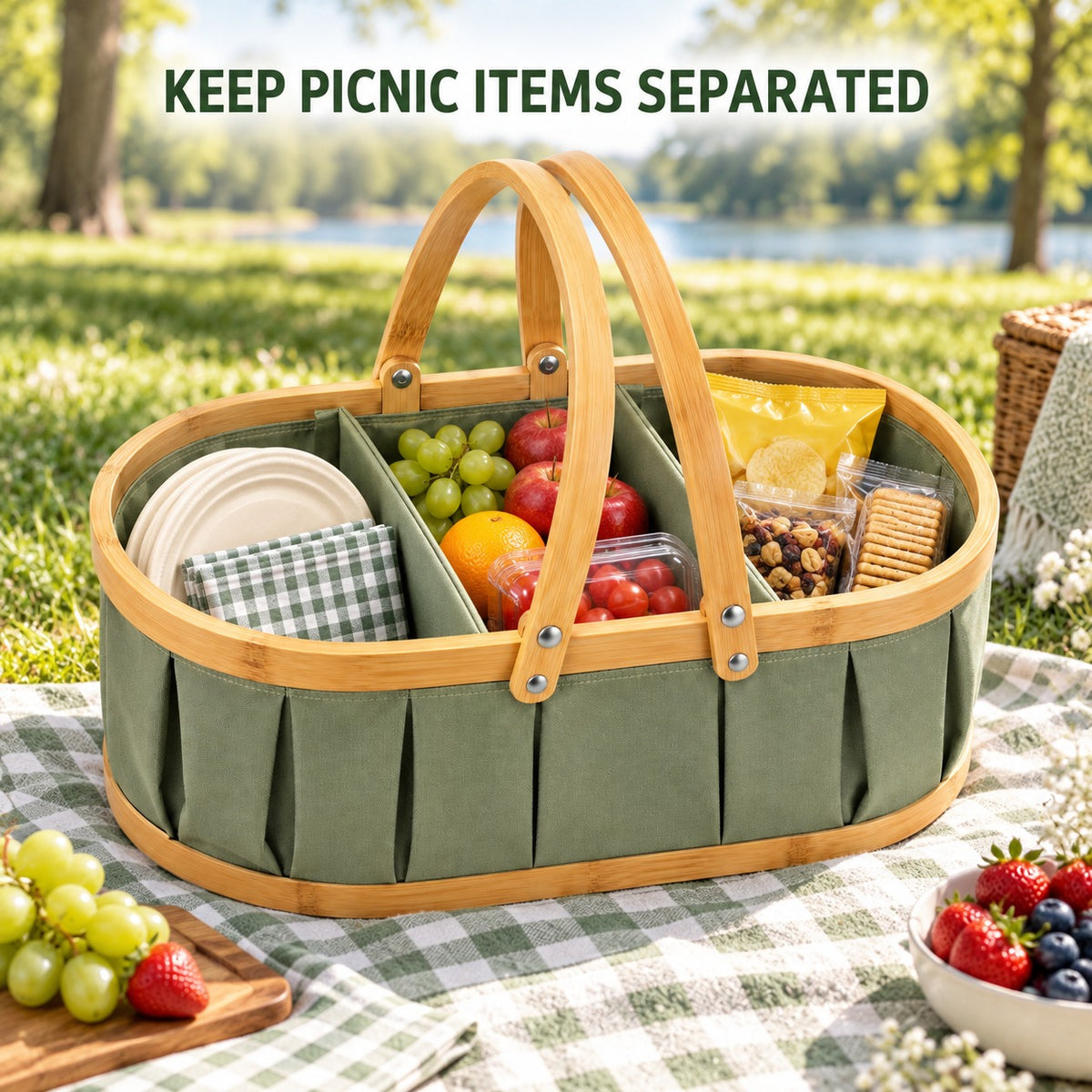 Collapsible Three-Compartment Picnic Basket
