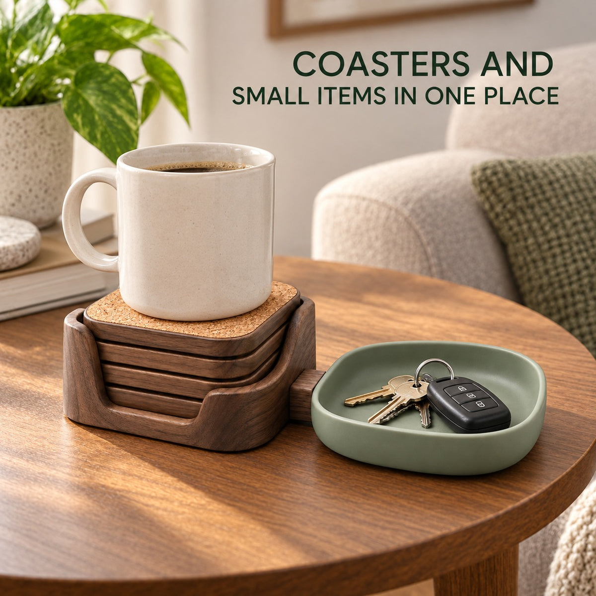 Cork Coaster Set with Catchall Tray