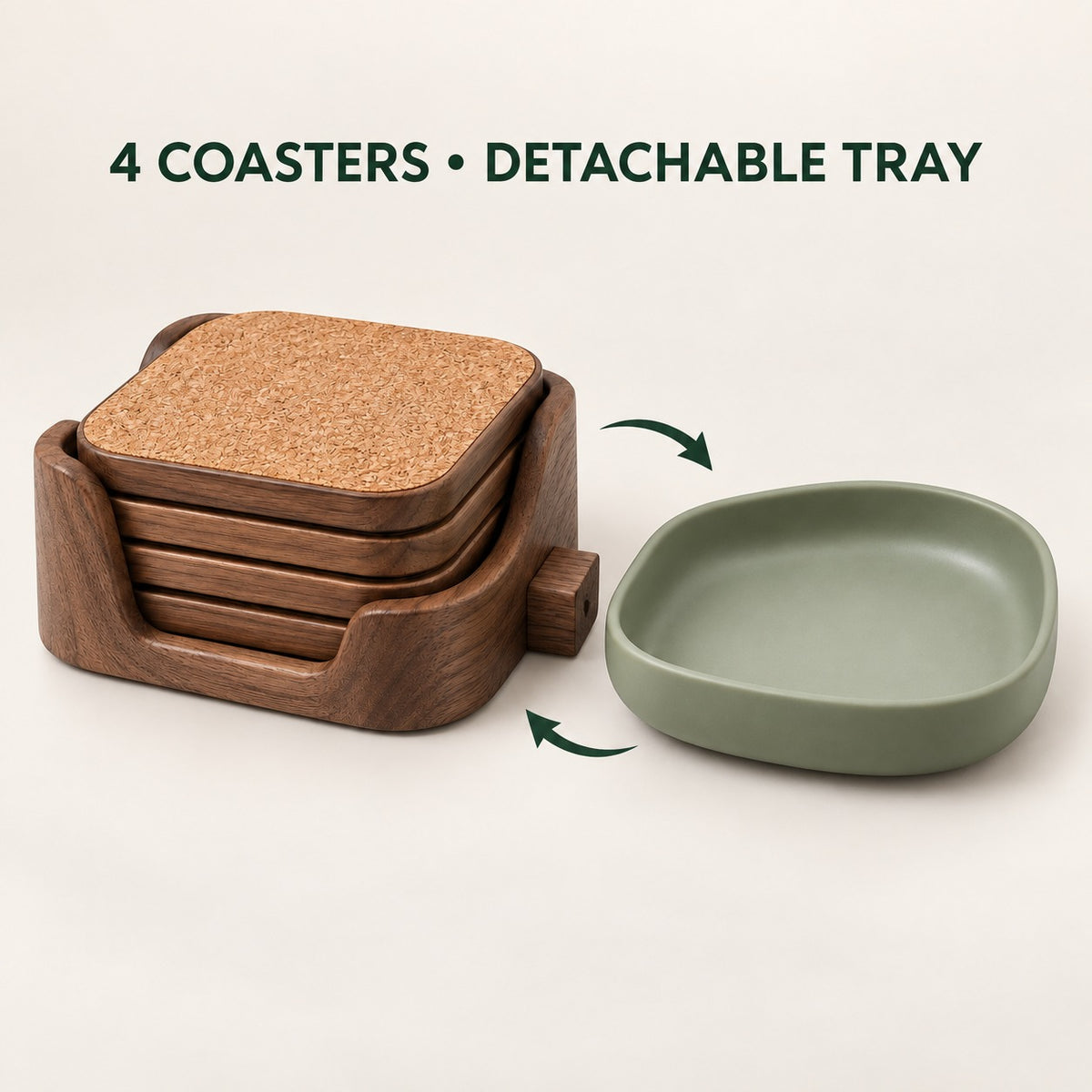 Cork Coaster Set with Catchall Tray