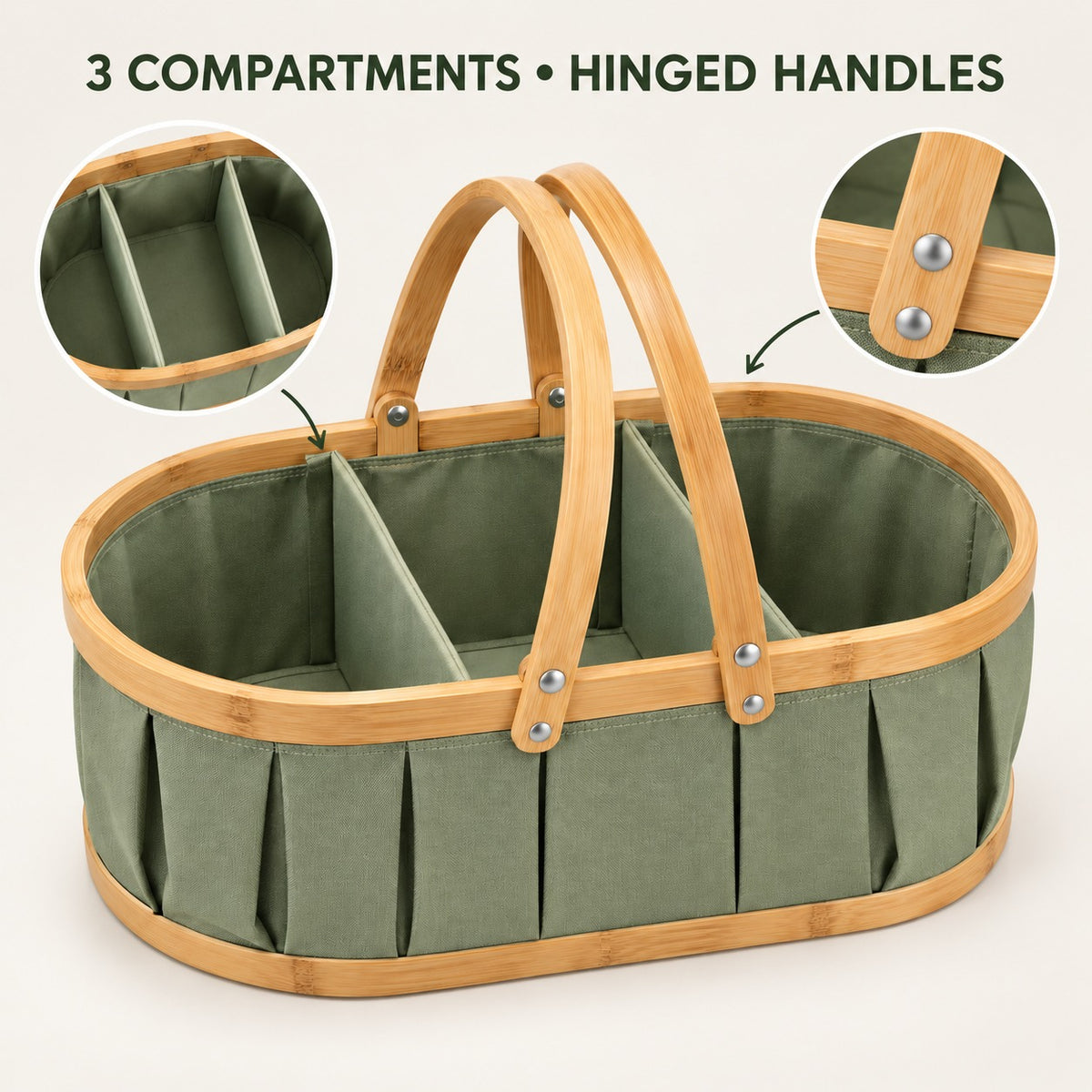 Collapsible Three-Compartment Picnic Basket