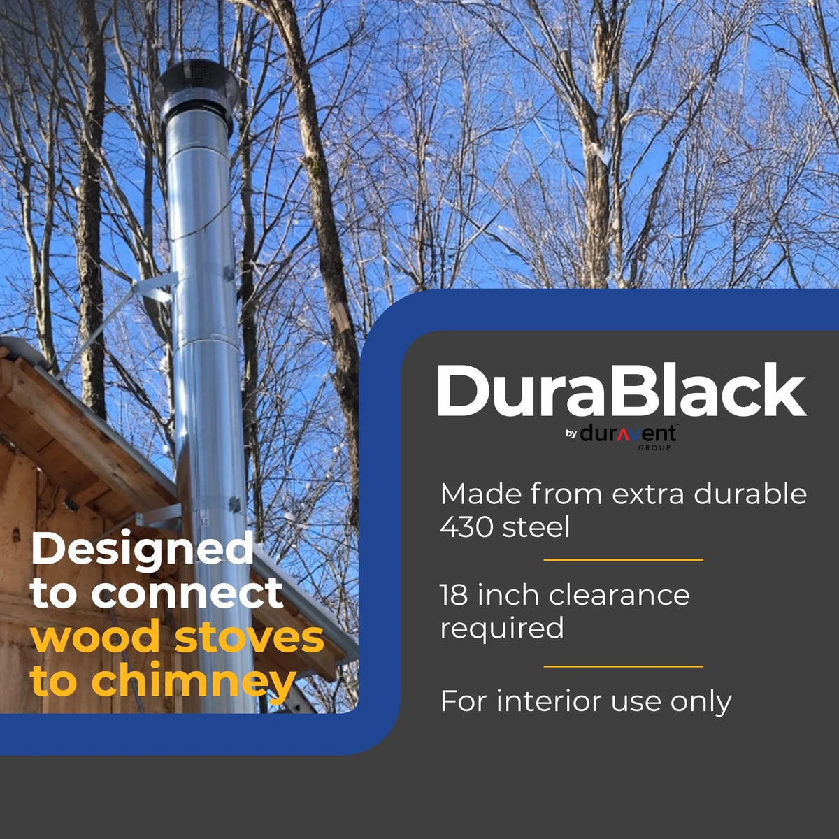 DuraVent DuraBlack 48 x 8 Inch Stainless Steel Single Wall Stove Pipe