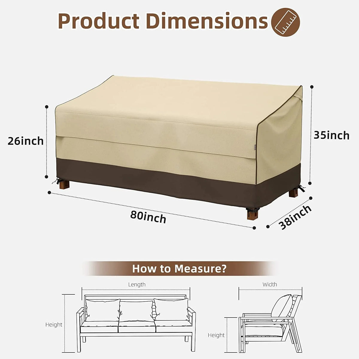 Waterproof Outdoor Couch Cover, 600D Heavy Duty 3-Seater Patio Sofa Cover, 80-Inch Patio Furniture Covers with Large Air Vent