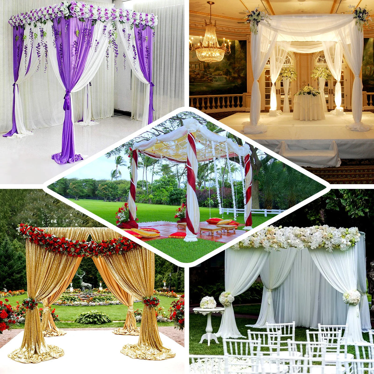 4 Post Gold Metal DIY Photography Backdrop Stand, Wedding Arch Canopy Tent