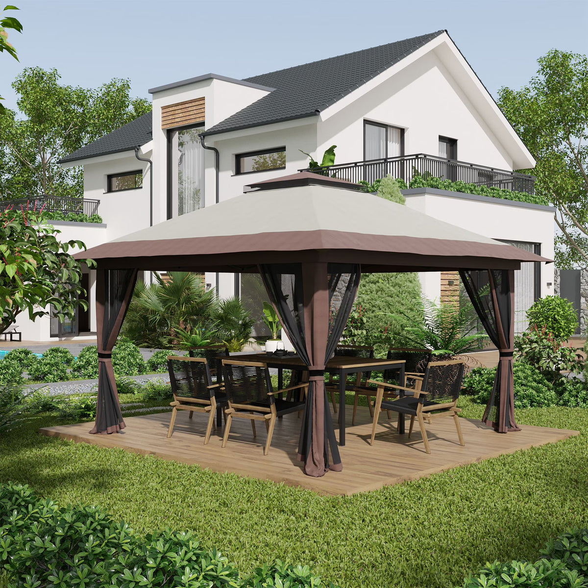 Outsunny 13ft x 13ft Beige Pop Up Outdoor Canopy, UV Resistant