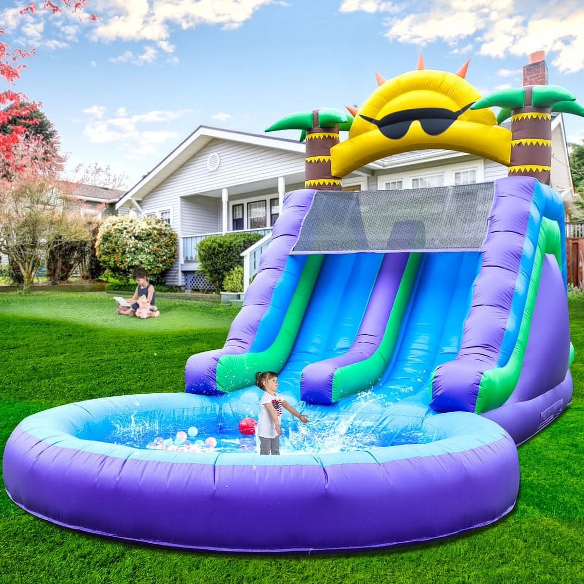 Relunch 26FT Inflatable Double Water Slide for Kids & Adults, PVC Inflatable Water Park with Blower, Giant Splash Pool for Ba