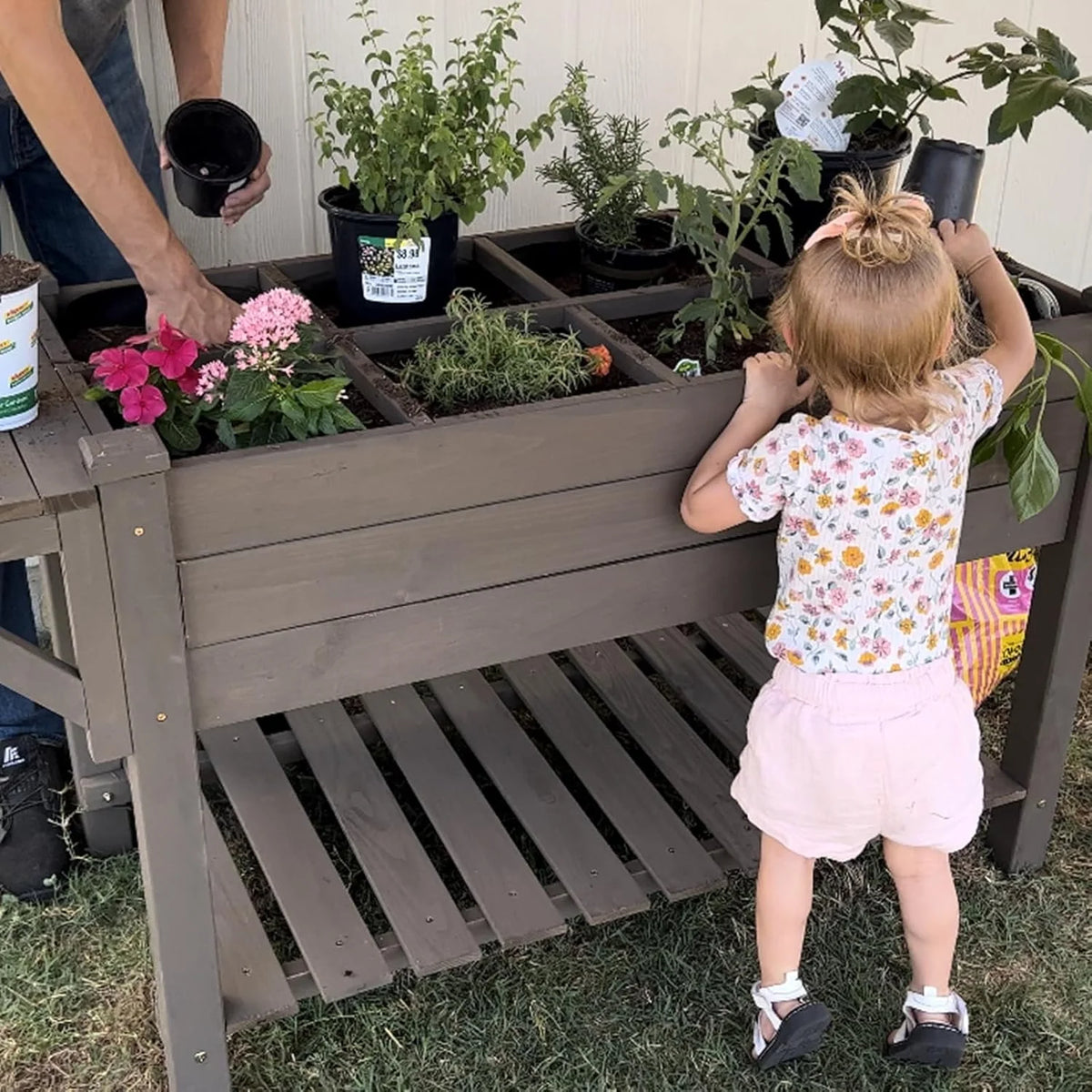 MEDEHOO Elevated Wooden Planter Box with Locking Casters - 52.7" L x 22" W x 30" H Raised Garden Bed, Removable Liner & 230lb
