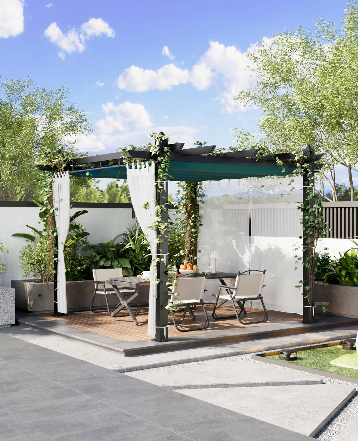 Outdoor Retractable Pergola with Sun Shade Canopy, 10' X 10'/10' X 13' Patio Metal Shelter for Garden Porch Beach Pavilion Gr