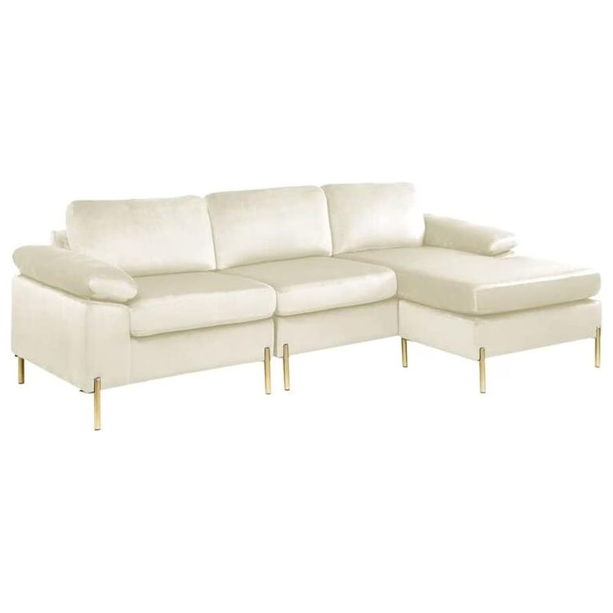 HomeStock Luxe Modern Velvet L-Shape Sectional Sofa with Square Padded Armrests, Solid Pattern Upholstery - 51.6"D x 101.2"W