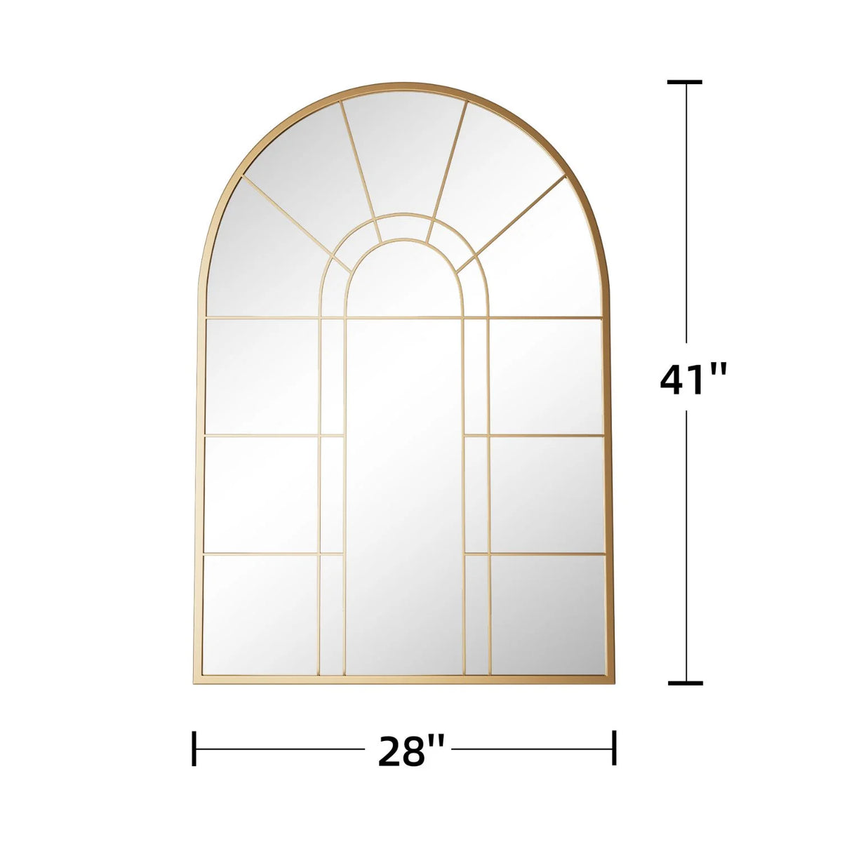 Lirago 42" x 28" Arched Decorative Mirror Metal Window Pane Wall Mirror, Gold