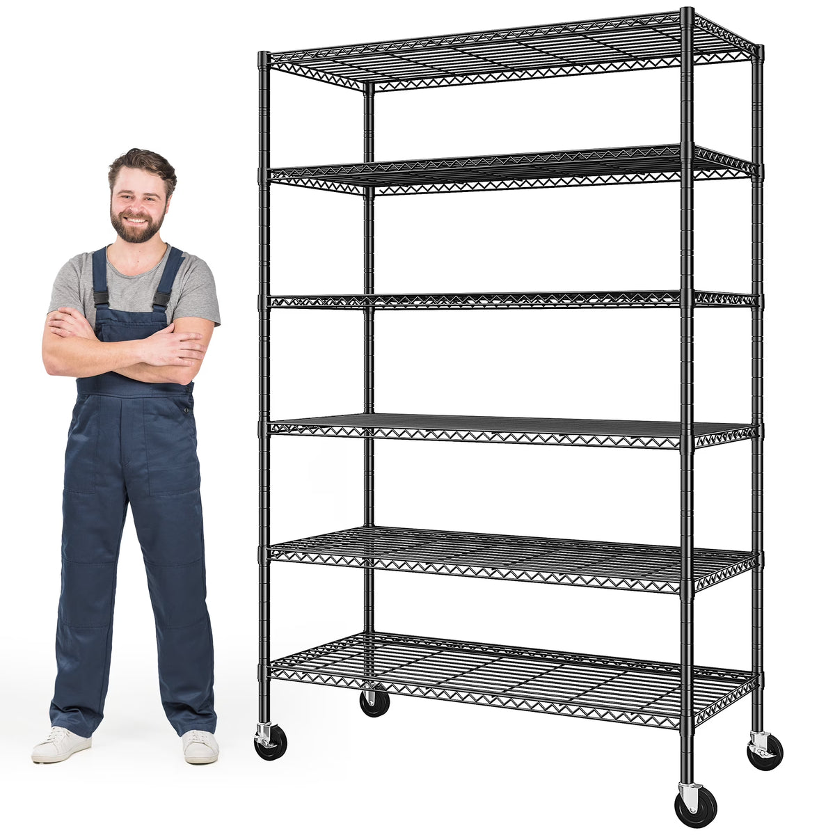 REIBII 6-Tier Wire Shelving Unit with Wheels, 82"H x 45"W x 18"D, 1200LBS Capacity,Adjustable Metal Storage Shelves for Garag