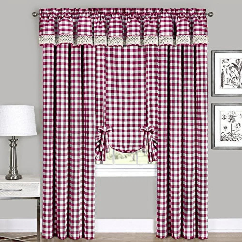 Achim Home Furnishings Valance Buffalo Check Window Curtain, 58" x 14", Burgundy & Ivory