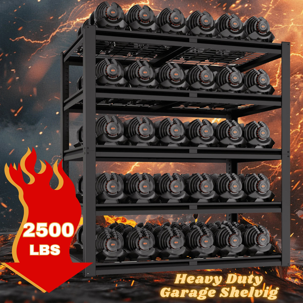 Prilinex 2500LBS Metal Storage Shelves Wire Shelving Unit Garage Storage Rack 47"W x 18"D x 72"H Heavy Duty Industrial Shelvi