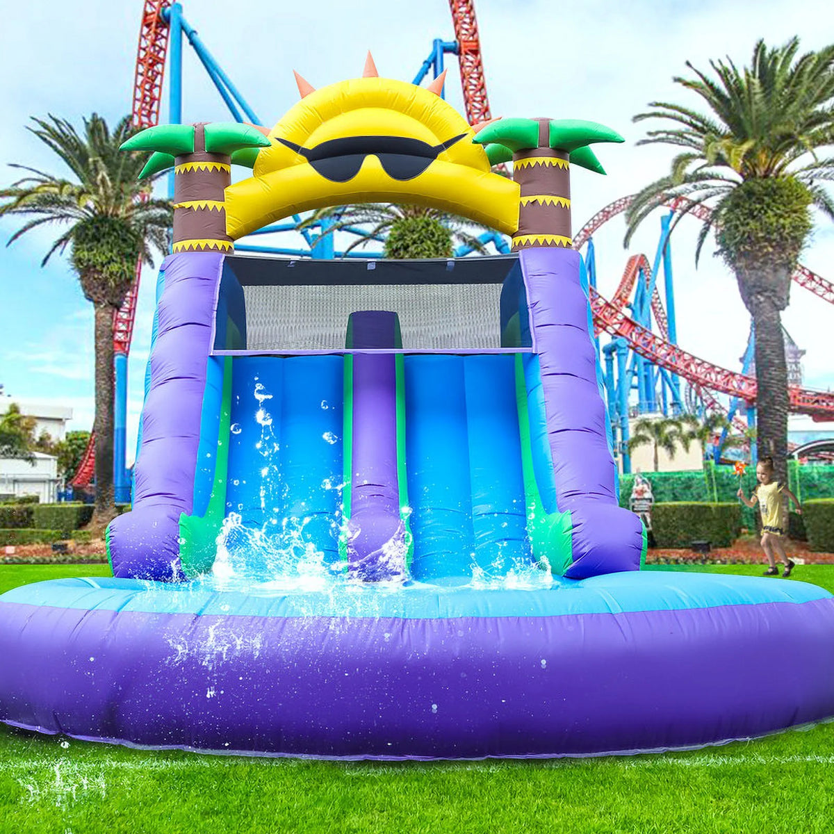 Relunch 26FT Inflatable Double Water Slide for Kids & Adults, PVC Inflatable Water Park with Blower, Giant Splash Pool for Ba