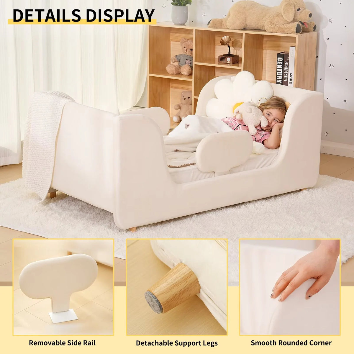 Lilypelle Toddler Bed Frame, Toddler Floor Bed with Removable Guard Rails, Small Bed for Boys and Girls, Standard Crib Size T