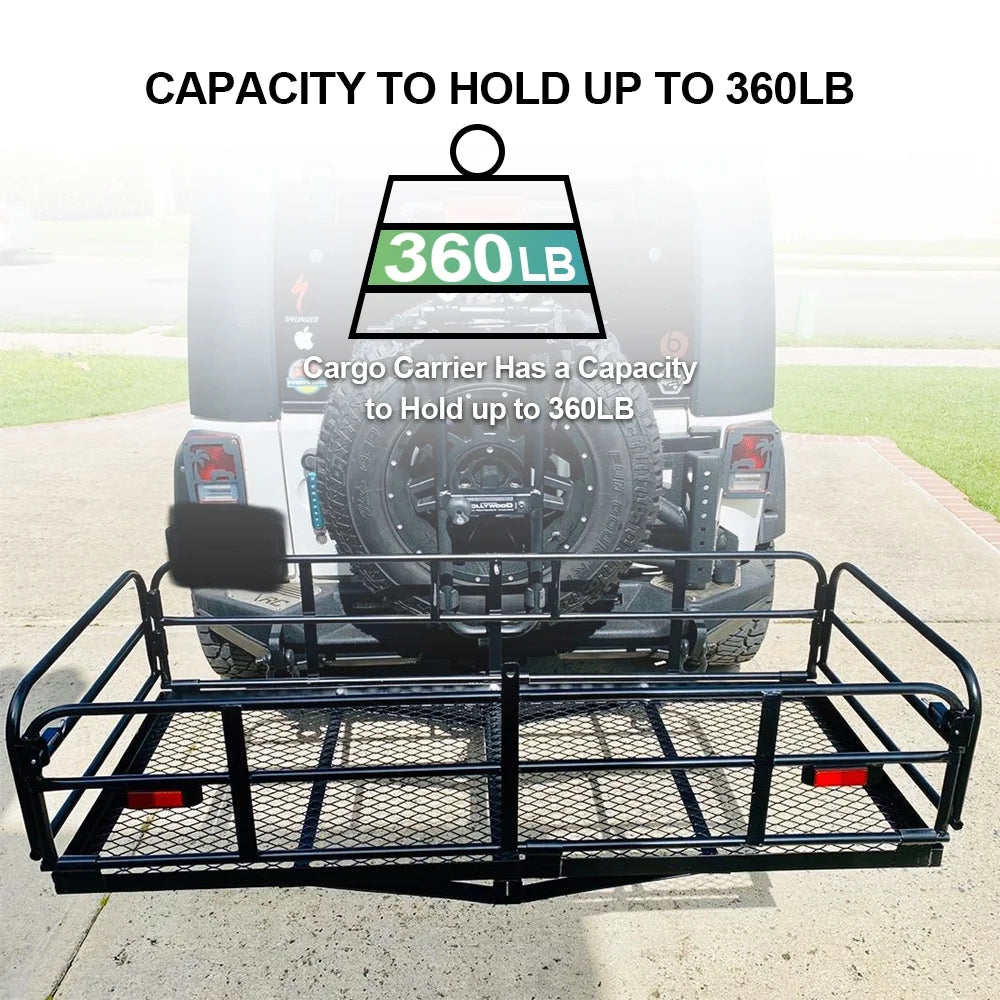Kojem 500 Lbs Hitch Mount Cargo Carrier 60" x 24" x 14" Folding Cargo Rack Rear Luggage Basket Fits 2" Receiver for Car SUV C
