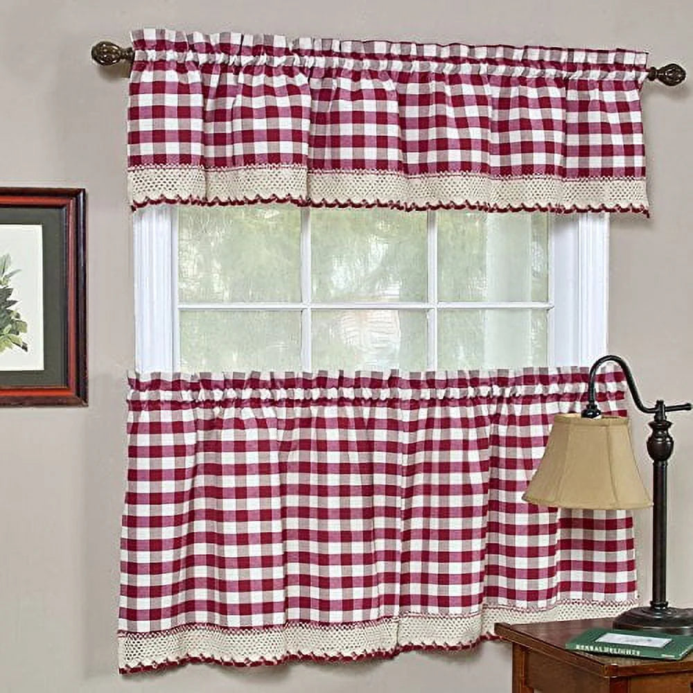 Achim Home Furnishings Valance Buffalo Check Window Curtain, 58" x 14", Burgundy & Ivory