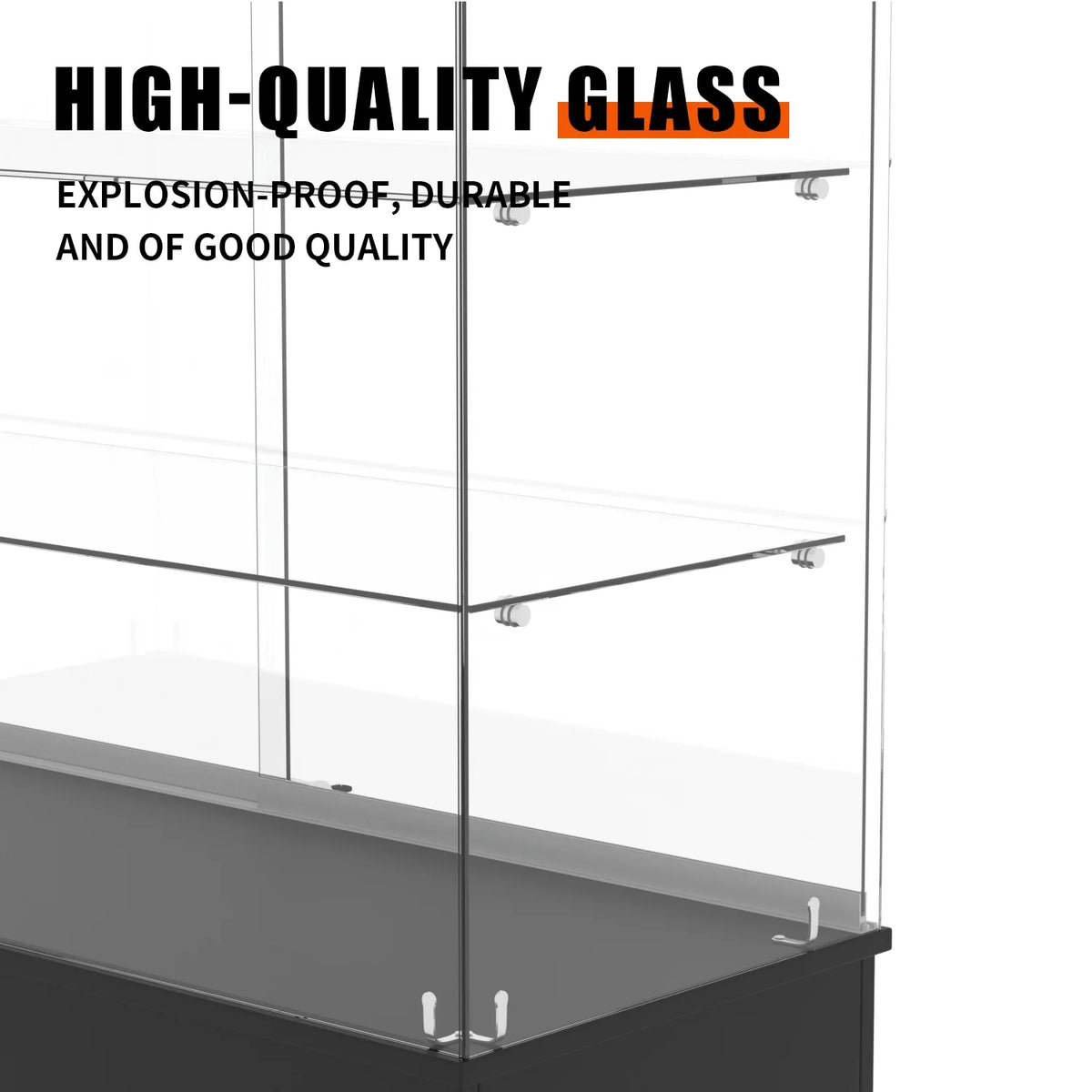 48" W x 18" D x 38" H - White Full Vision Retail Display Case, Tempered Glass Display Cabinet with Glass Shelves and Lock, St