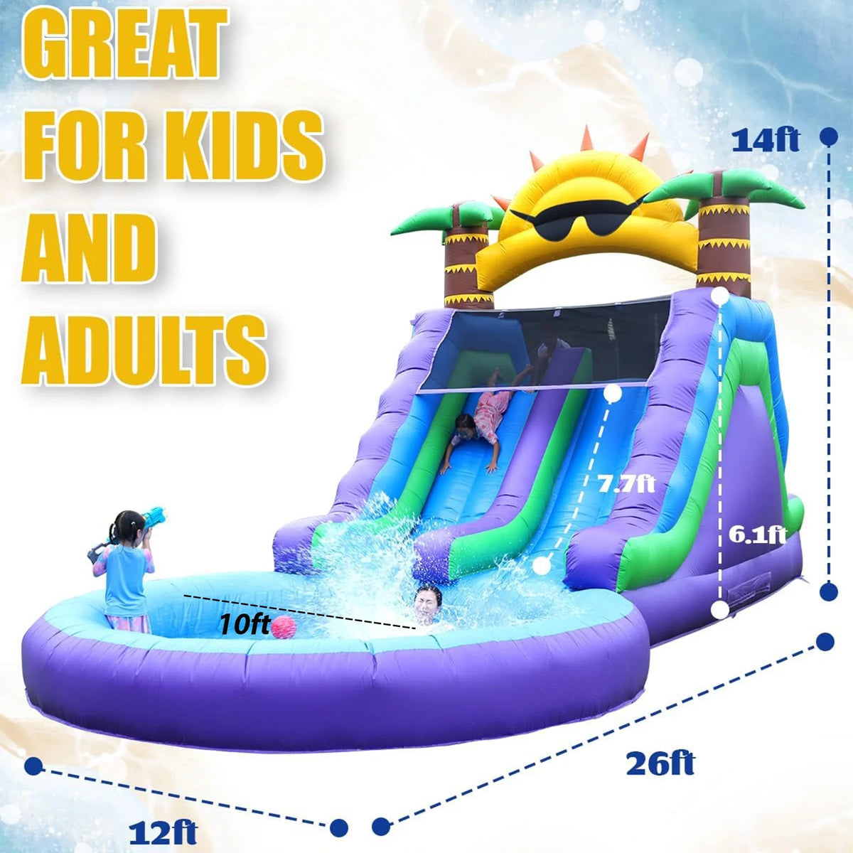 Relunch 26FT Inflatable Double Water Slide for Kids & Adults, PVC Inflatable Water Park with Blower, Giant Splash Pool for Ba
