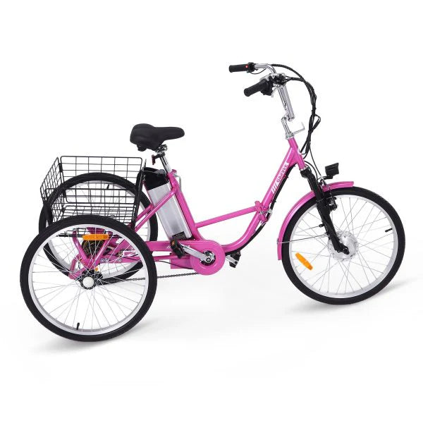 Electric Tricycle for Adults, 7 Speeds Folding Electric Trike, 24 Inch 3 Wheel Motorized Bicycle w/ 36V 10Ah Removable Battery, E Trikes with Large Basket, 330 Loading Capacity, 250W Motor, Pink