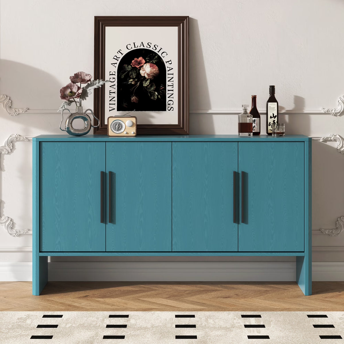 Accent Cabinet with 4 Doors, TUANLUO Buffet Cabinet with Adjustable Shelves, Wood Storage Cabinet, Modern Accent Cabinet Furn