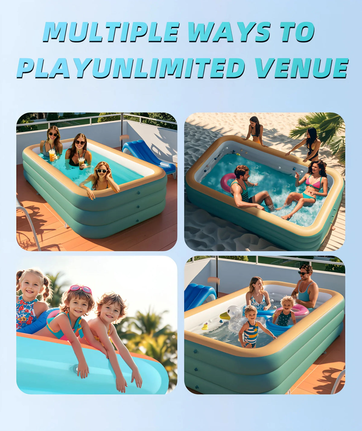 ZQIULDY Inflatable Swimming Pool for Kids and Adults, 118" X 68" X 23" Big Inflatable Pool, Family Swimming Pool for Toddlers