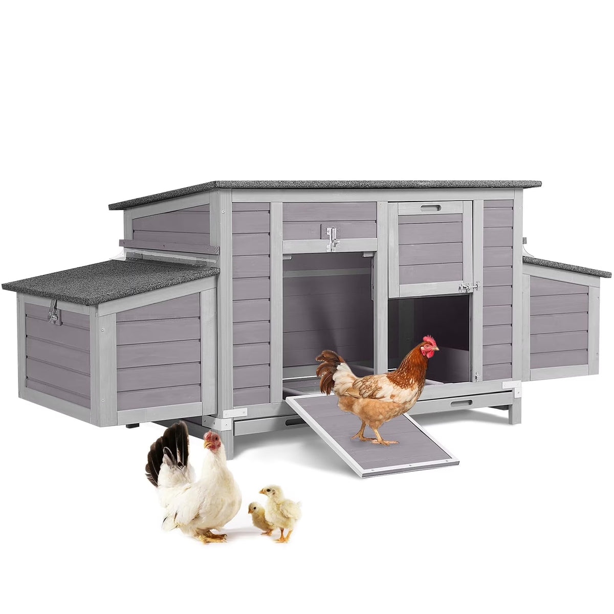 BUTINGLALE Chicken Coop, Outdoor Hen House Poultry Cage with Nesting Box, Leakproof Pull Out Tray and UV-Resistant Roof (67"