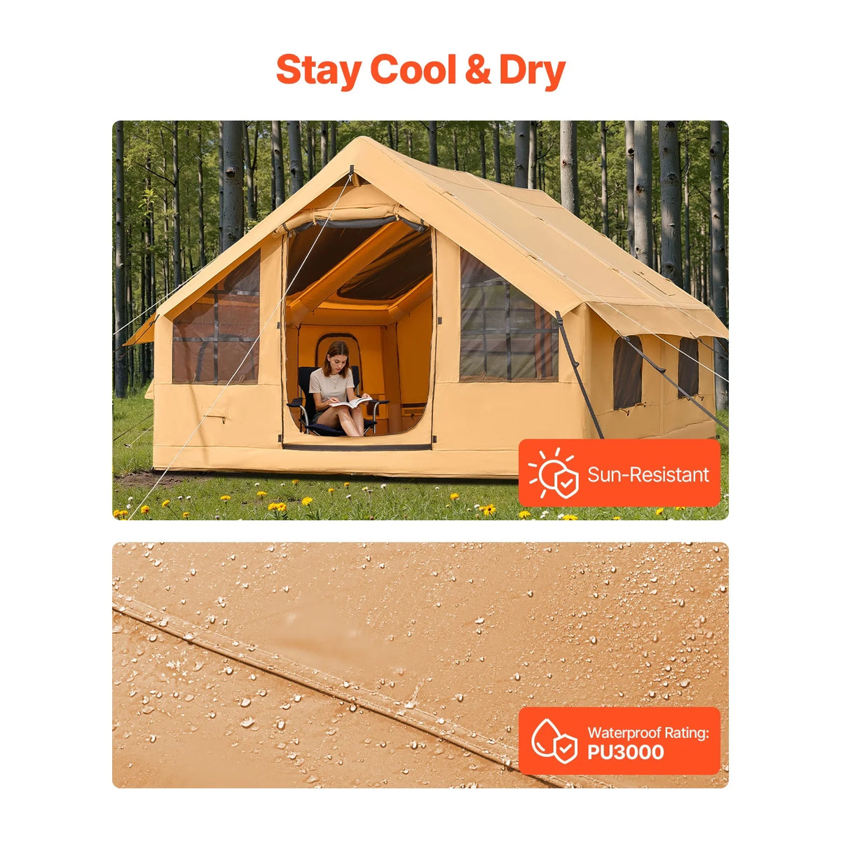 KFFKFF Inflatable Tent for Camping, 13.12 x 9.84 x 7.22 Ft Glamping Blow up Tent for 5-8 People, Air-Filled Camping Shelters,