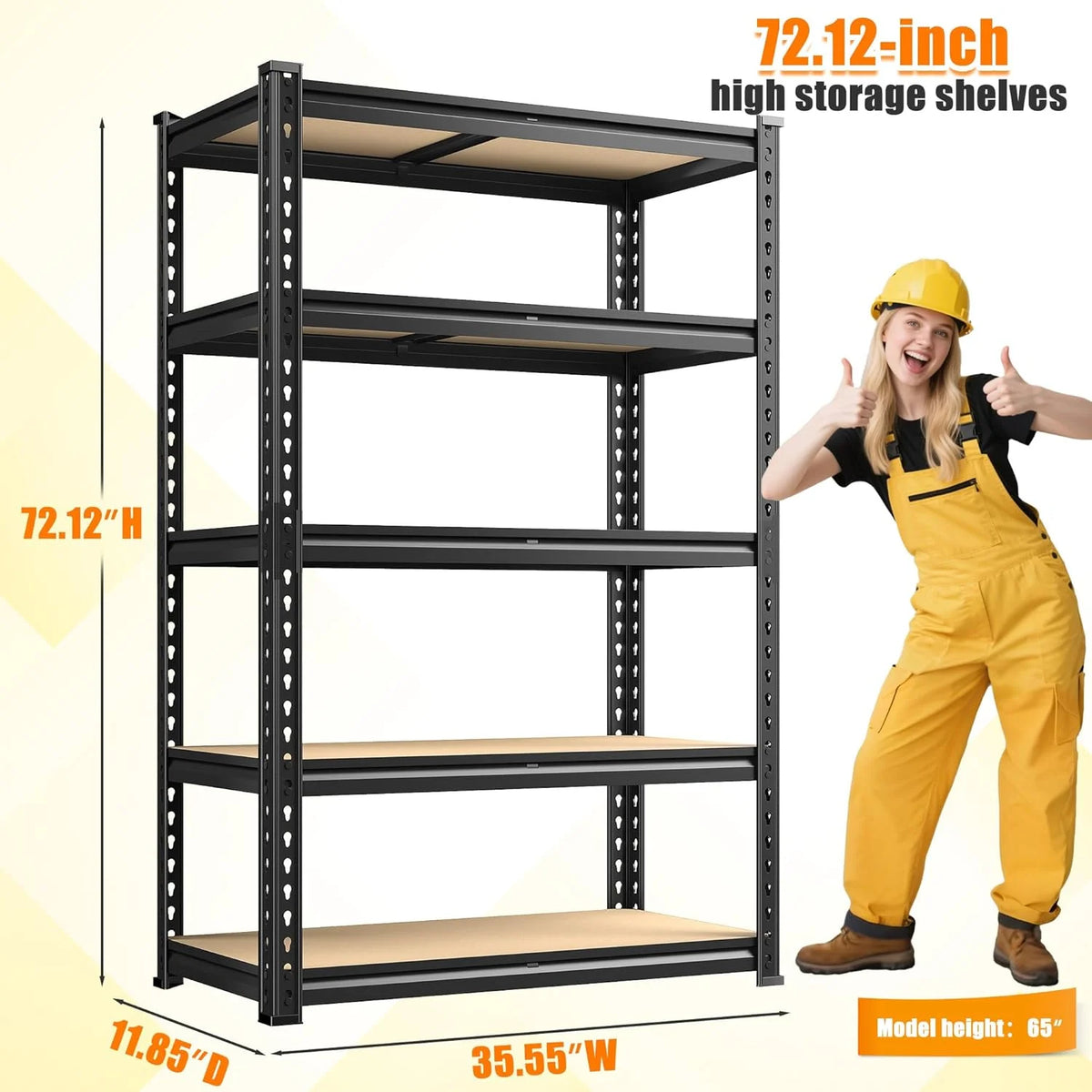 72.12" H Garage Shelving, Storage Shelves Load 2100LBS, 5-Tier Adjustable Shelving Unit with Thickened Wooden Boards for Mult