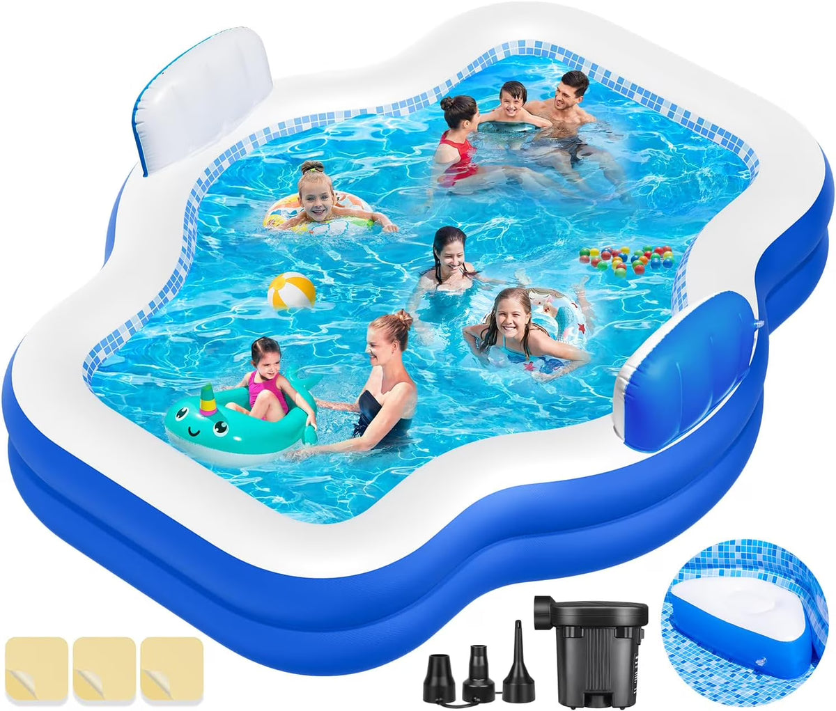 Large Inflatable Swimming Pool for Kids Adults, 121" X 90" X 22" Oversized Thickened Kiddie Pools Family Blow-Up Pool with Pu