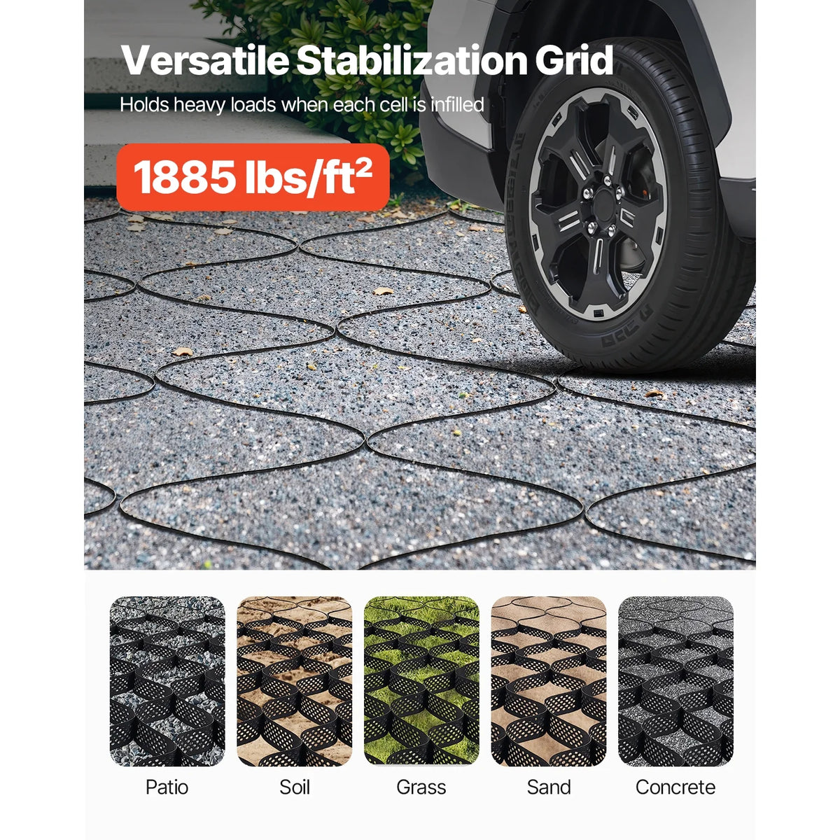 KFFKFF Gravel Grid, 4 Inch Depth, 17.06 x 8.86 FT / 5200 x 2700 mm, Supports 1880 LBS Per Sq ft, Permeable Ground Stabilizer