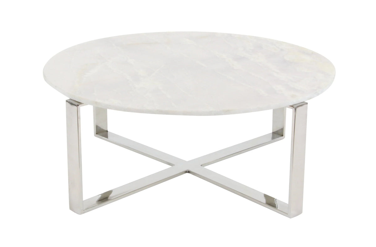 DecMode 31" x 18" White Ceramic Coffee Table with Marble Top, 1-Piece