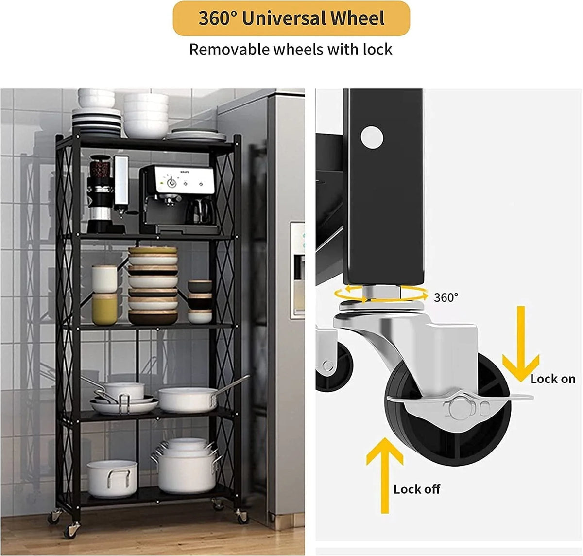 Foldable 28.35''W x 14.96''D x 63.19''L Storage Shelving Unit,Heavy Duty Metal Shelf,Foldable Shelf with Wheels,Garage Shelf