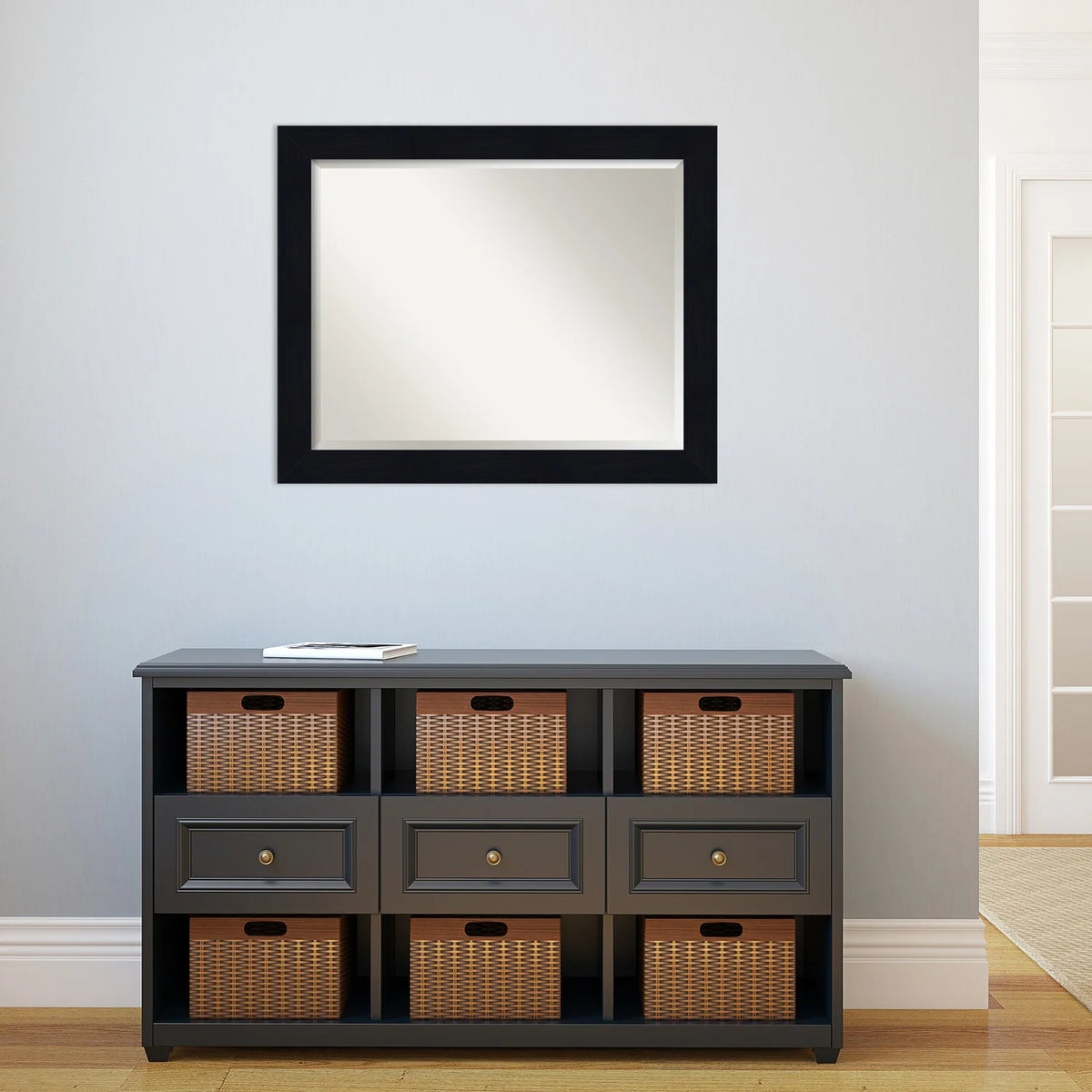 Amanti Art Shiplap Navy Beveled Wood Wall Mirror 26.25 x 32.25 in.