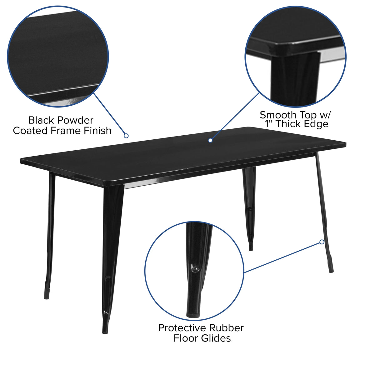 BizChair Commercial Grade 31.5" x 63" Rectangular Black Metal Indoor-Outdoor Table
