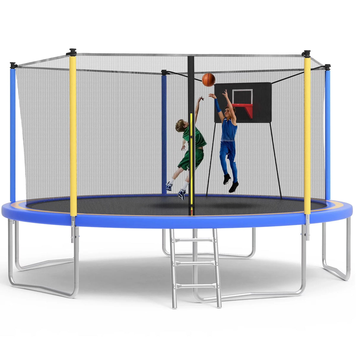 SHINPT 14ft Outdoor Trampoline With Safety Net, Basketball Hoop And Ladder