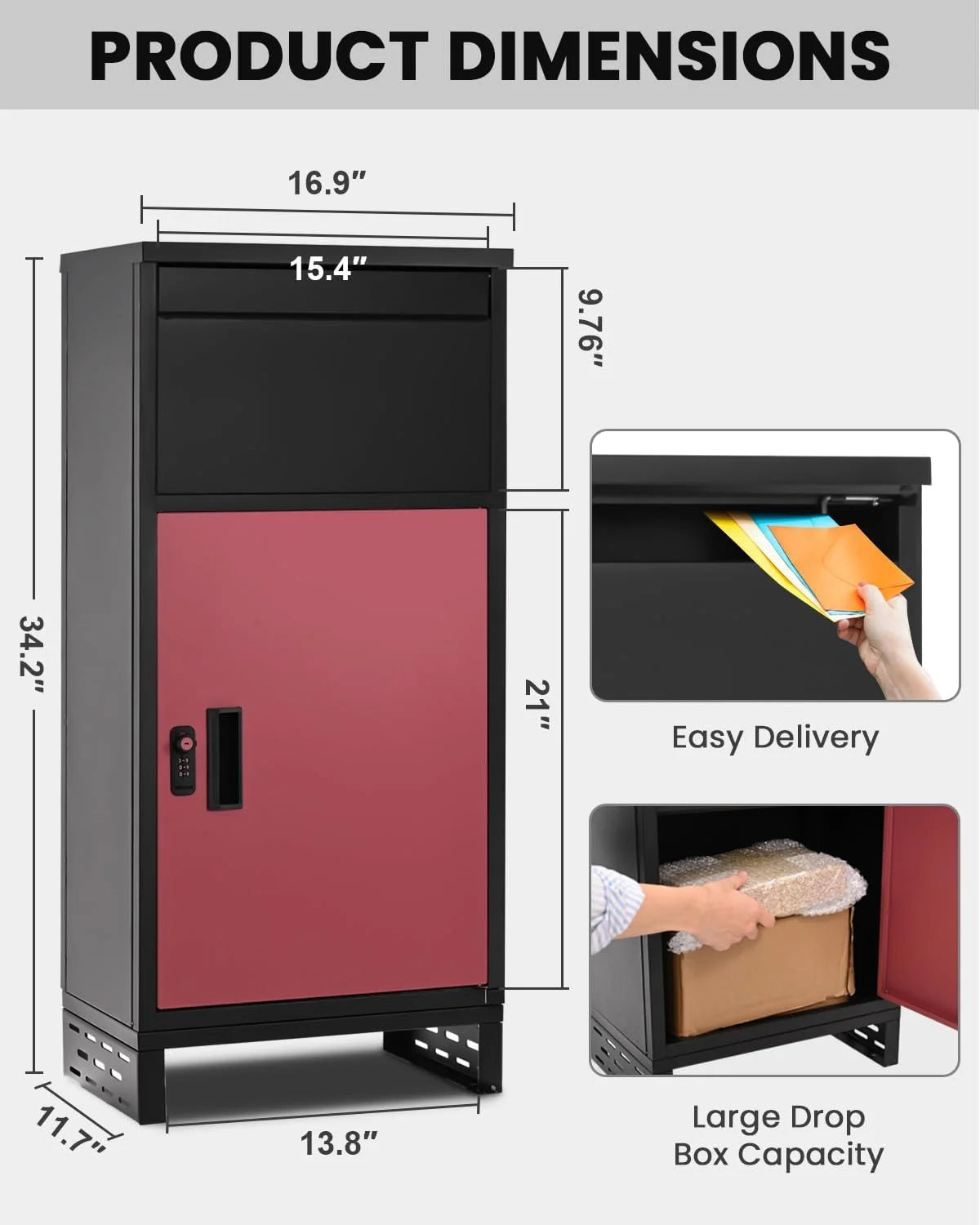 Lilypelle Outside Package Delivery Boxes, 17" x 12" x 34" Large Galvanized Steel Wall and Floor Mount Locking Mailbox, Anti-T