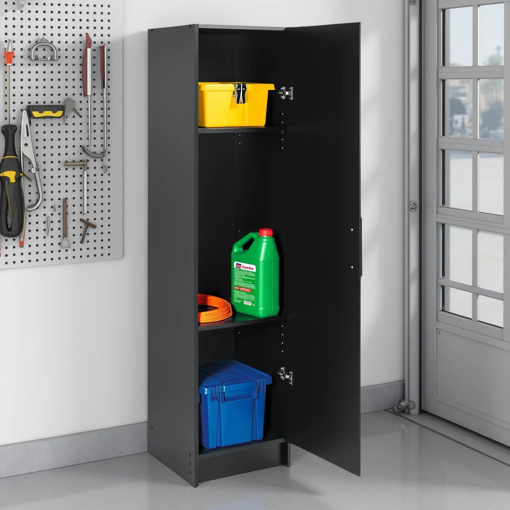 Prepac Elite 16" Storage Cabinet, Black Storage Cabinet, Bathroom Cabinet, Pantry Cabinet with 2 Adjustable Shelves, 16" D x