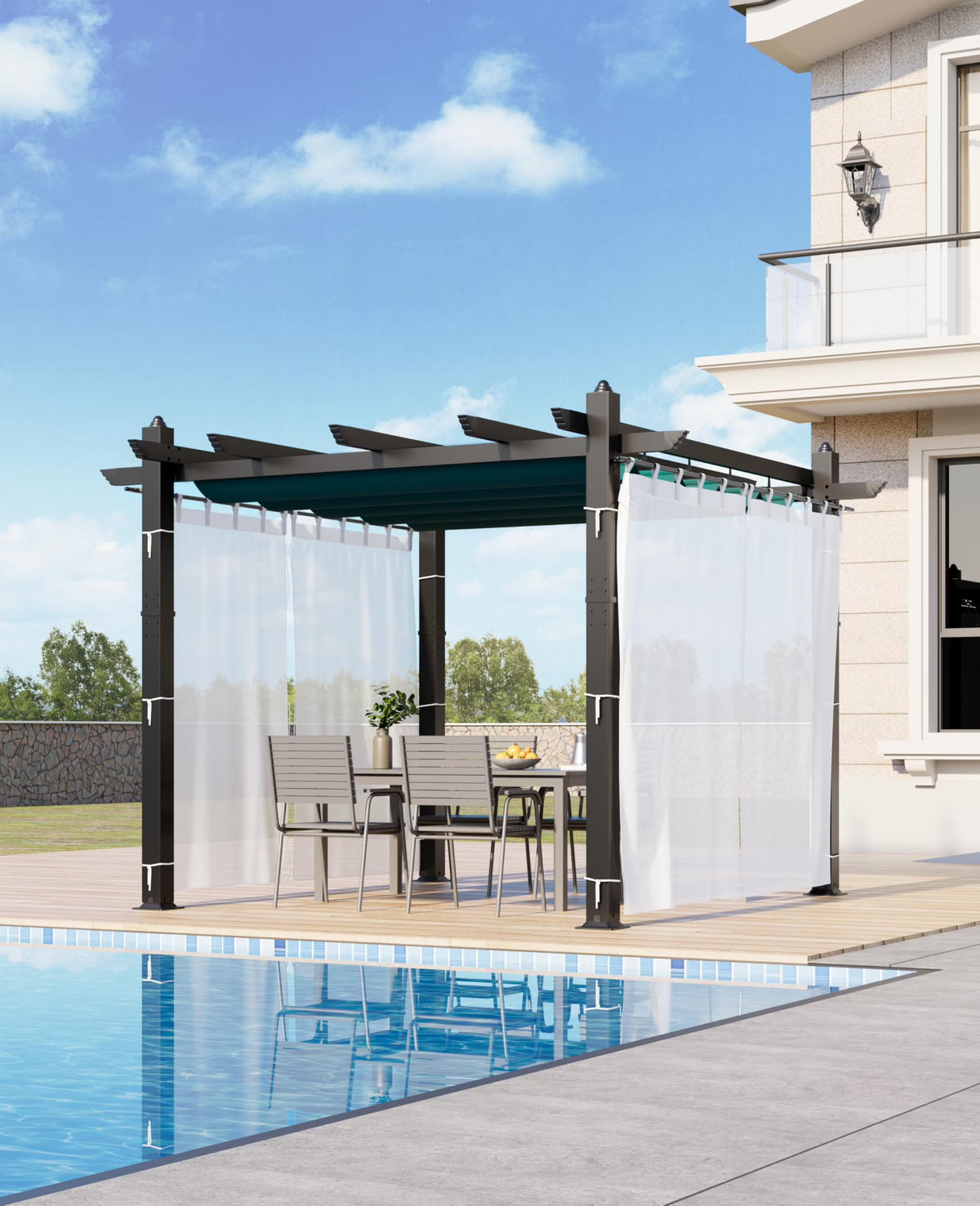 Outdoor Retractable Pergola with Sun Shade Canopy, 10' X 10'/10' X 13' Patio Metal Shelter for Garden Porch Beach Pavilion Gr