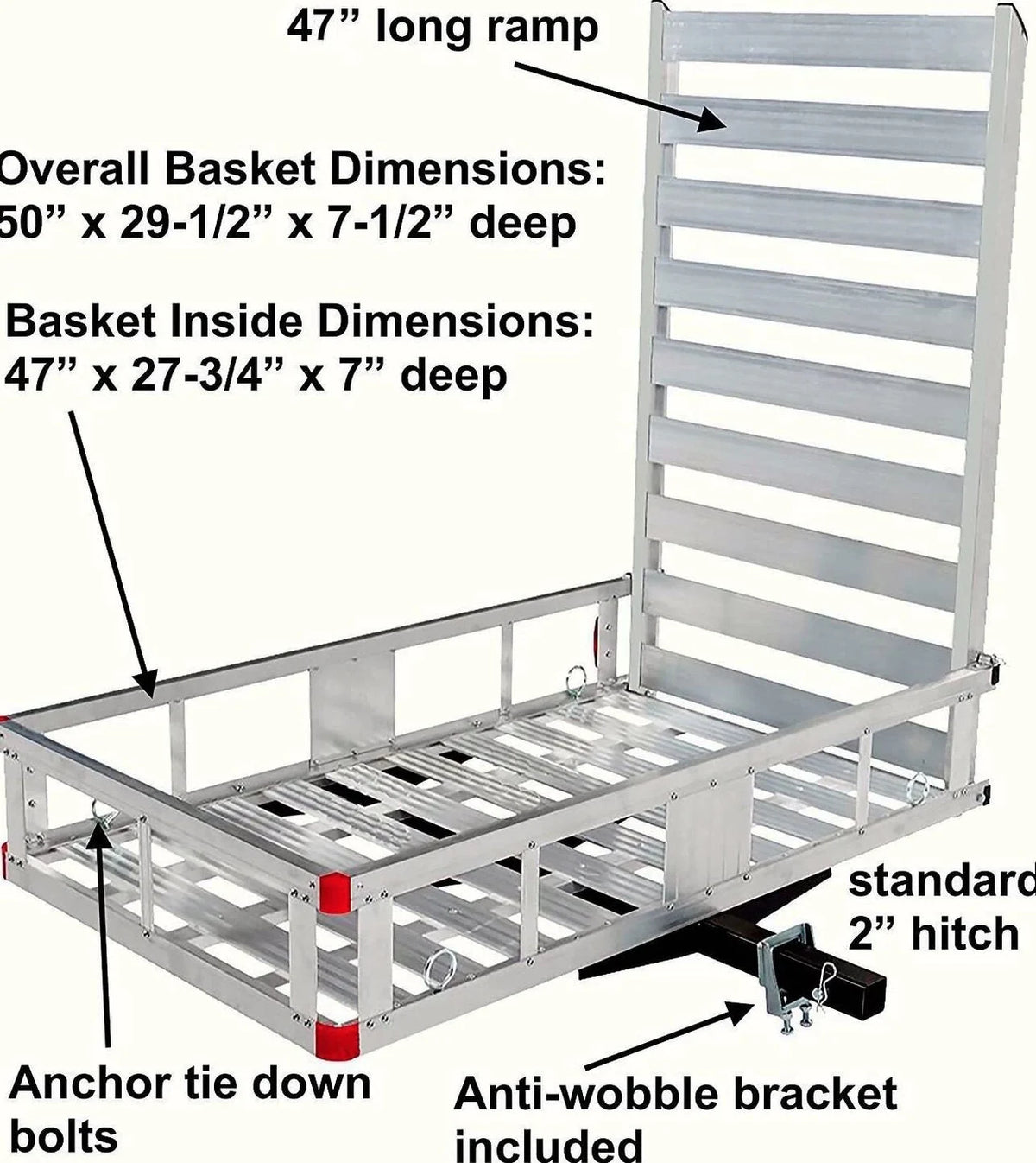 Aluminum Hitch Mount Cargo Carrier With 47 Inch Long Ramp, 1 Pack - 80779