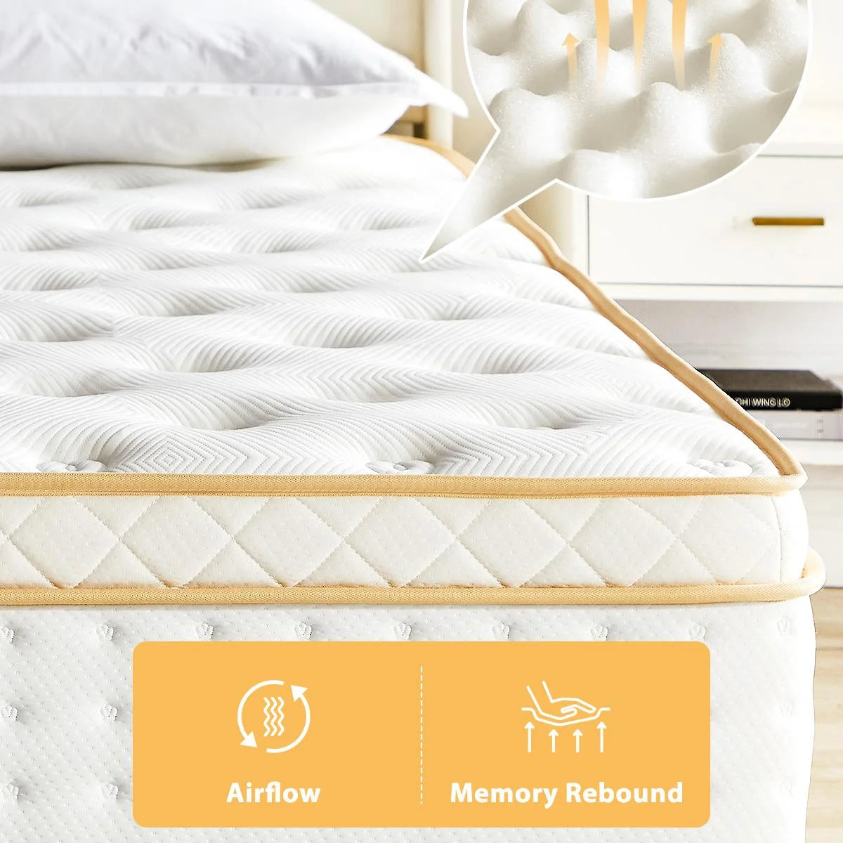 IInnovZBOM10" Queen Size Mattress, Medium Firm Hybrid Mattress with Gel Memory Foam and Pocket Springs, CertiPUR-US Certified