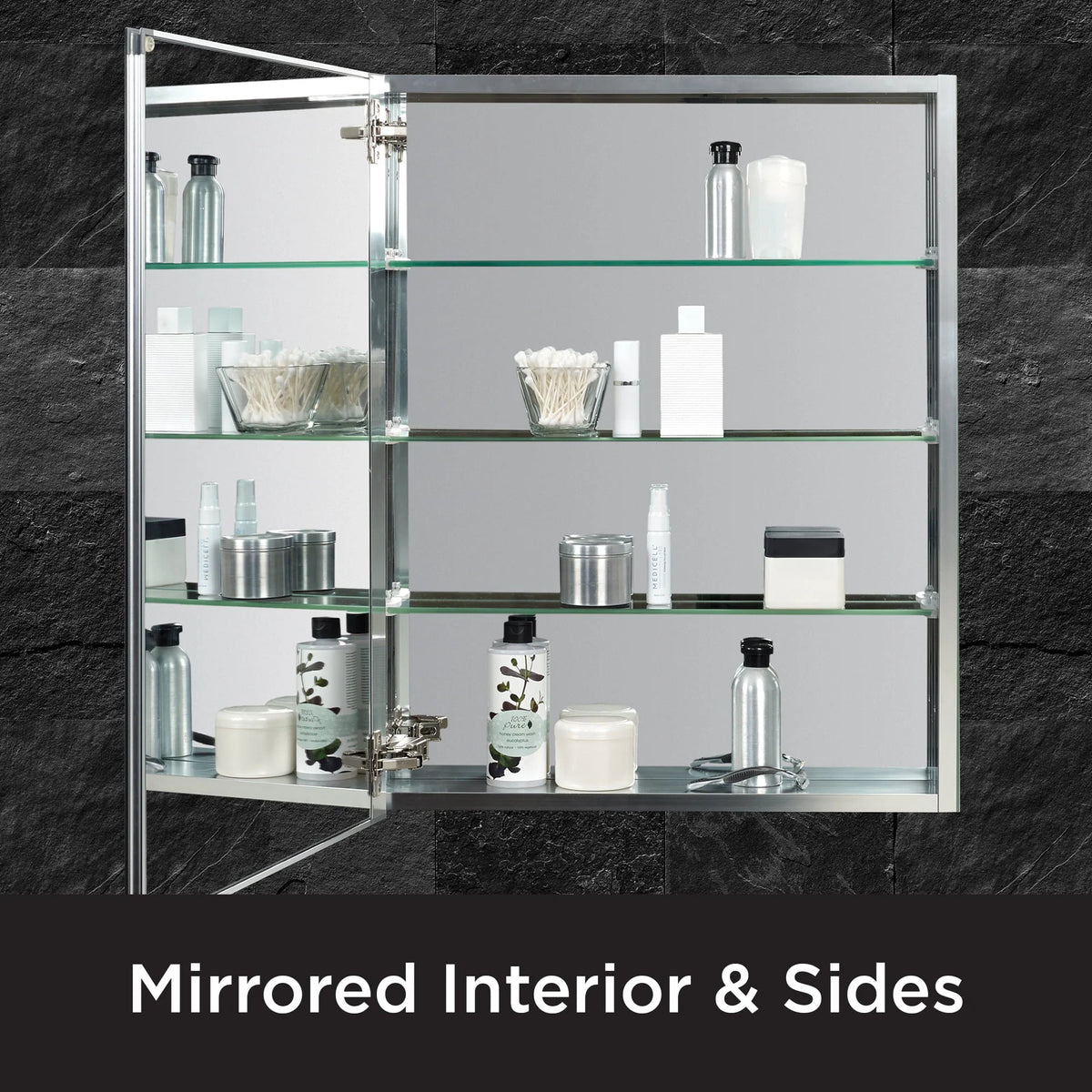 Designer Series by Zenith Aluminum Beveled Mirror Medicine Cabinet, 24 x 30 in., Frameless