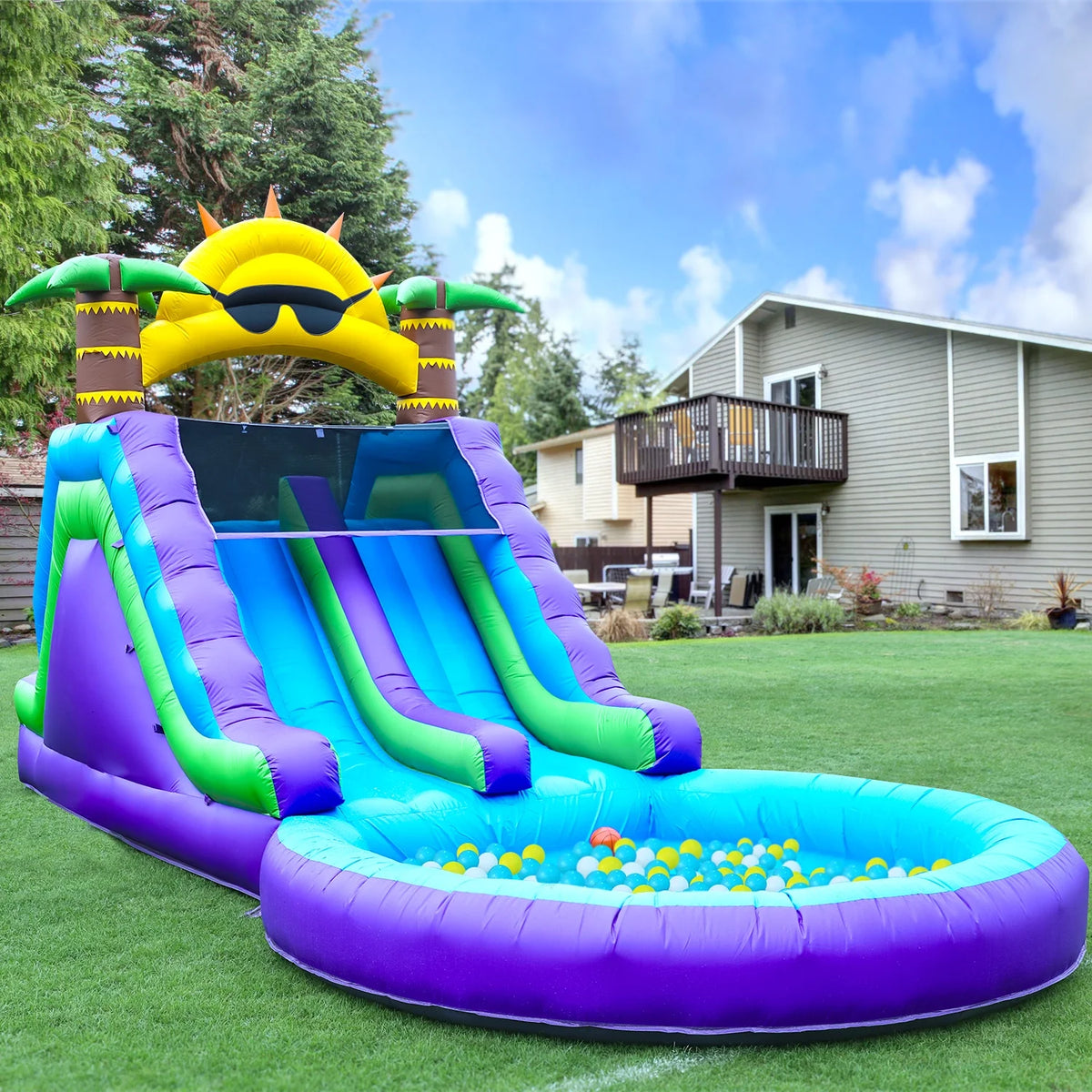 Relunch 26FT Inflatable Double Water Slide for Kids & Adults, PVC Inflatable Water Park with Blower, Giant Splash Pool for Ba