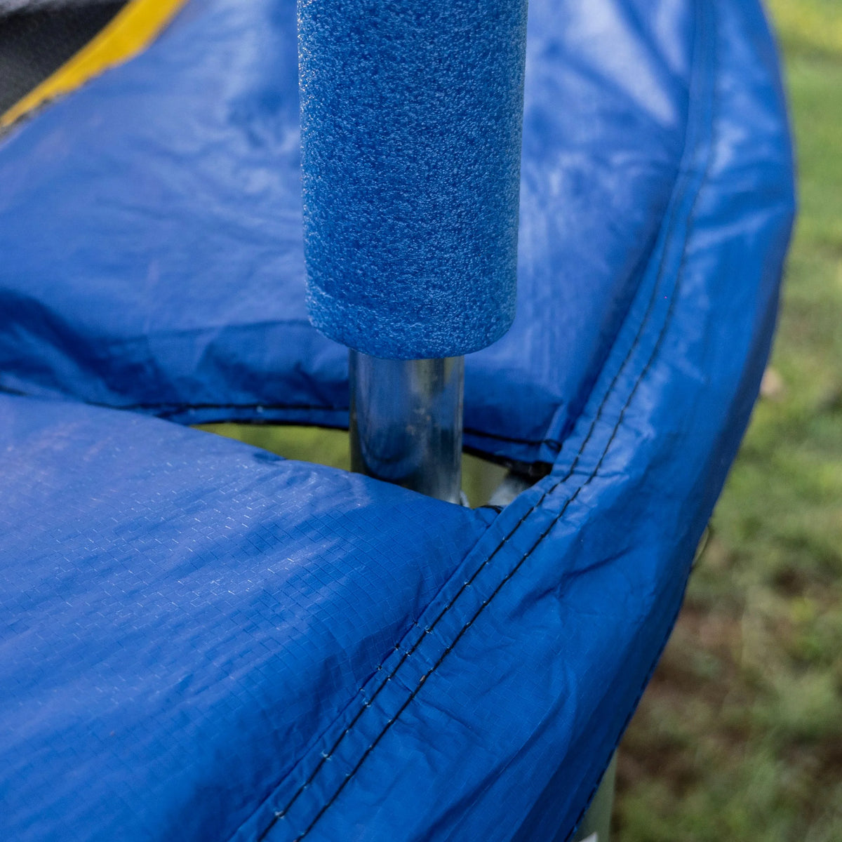 Jumpking Oval 10' x 15' Trampoline, with Two Basketball Hoops, Blue/Yellow