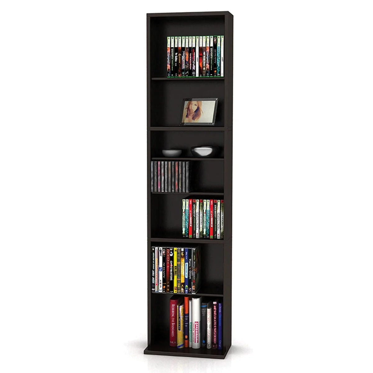 Atlantic 54" x 13" Summit Adjustable Wood Media Storage Shelf Bookcase, Espresso