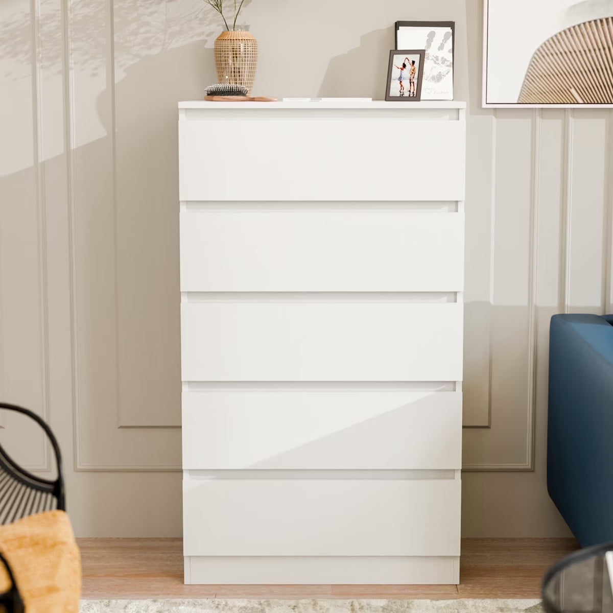Hommpa Dresser for Bedroom, 48"H White Dresser for Closet, 5 Drawers Tall Wooden Modern Storage Chests of Drawers for Women,